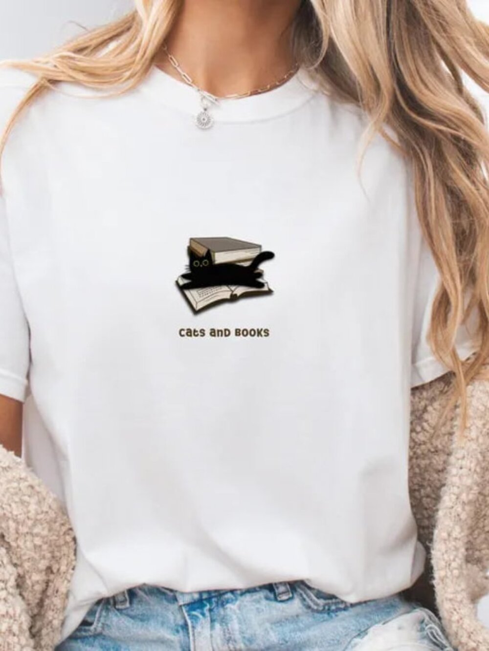 Cat and Book Shirt, Book Lover Tee, Cute Cat Shirt Gift